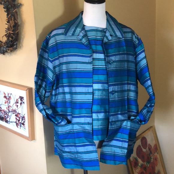 VINTAGE Josephine Chaus Size 12 10 RAW SILK Top+Shell Vivid Textured Stripe NEW - Picture 6 of 16